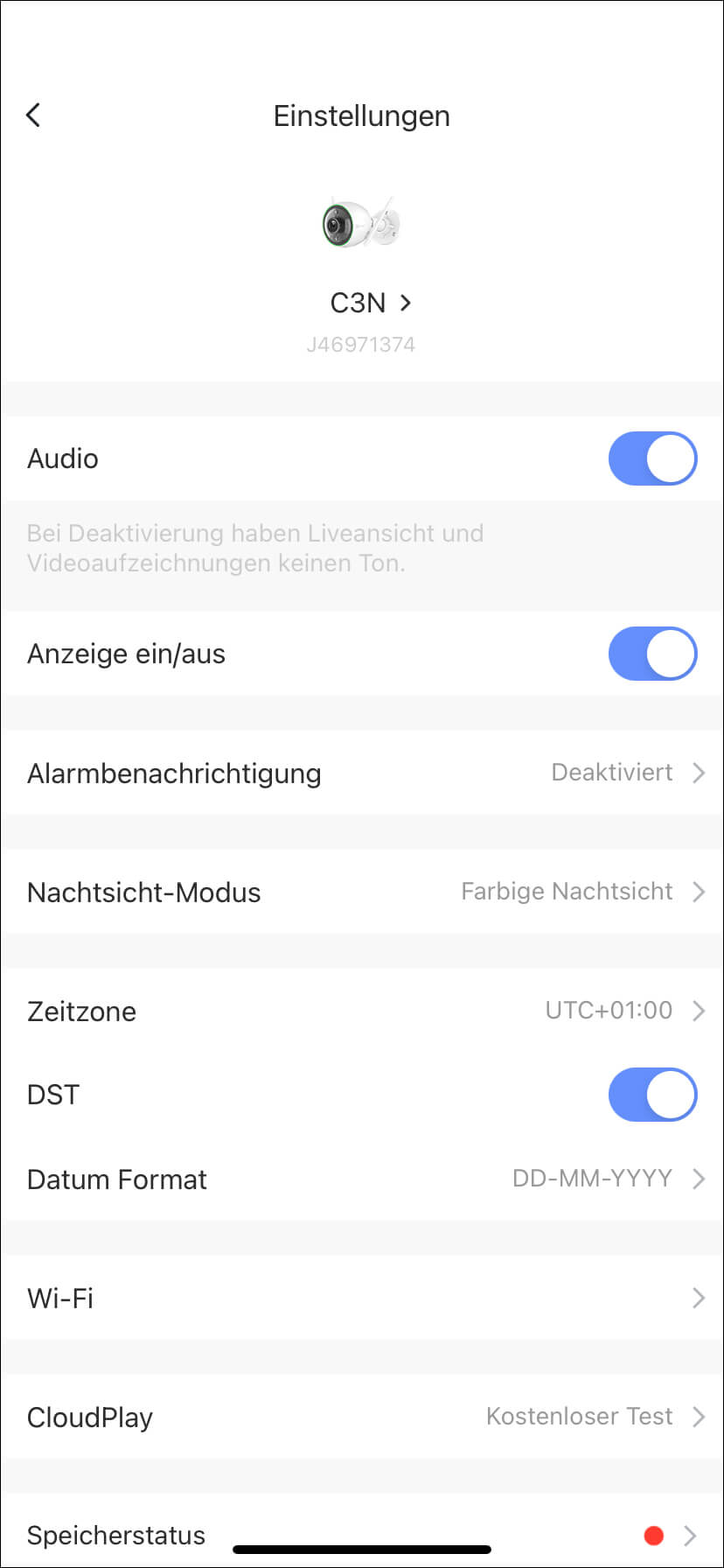 ild 19: Um diese anzupassen, gehen Sie in die Geräteeinstellungen der Kamera und rufen den Punkt „Nachtsicht-Modus“ auf.