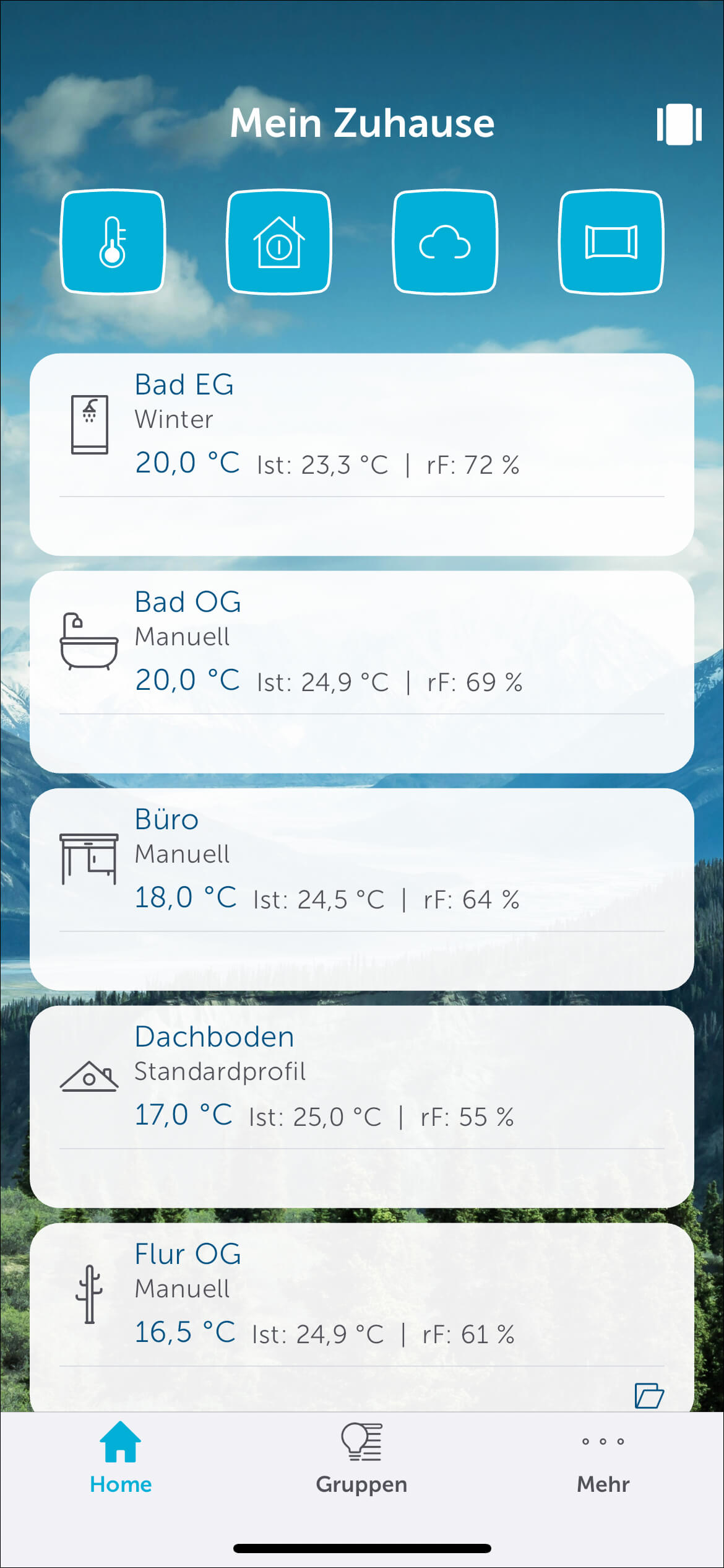 Bild 23: In der Raumliste erscheinen alle wichtigen Informationen auf einen Blick, hier auch ein geöffnetes Fenster.