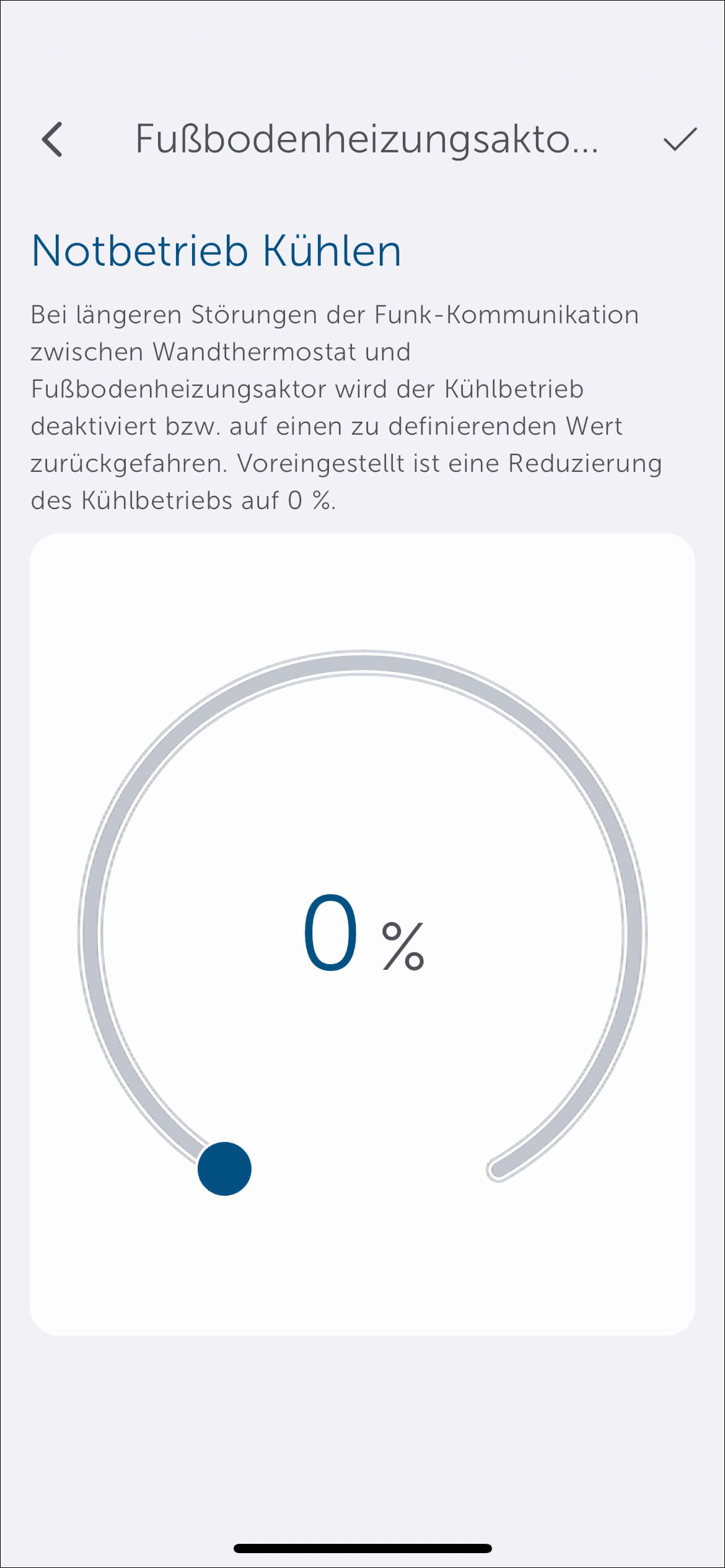 Bild 24: Unter "Notbetrieb Kühlen" können Sie für den Fall einer längeren Störung der Funk-Kommunikation den Kühlbetrieb deaktivieren bzw. bis zur automatischen Rückkehr in den Normalmodus bei wiederkehrender Verbindung auf einen zu definierenden Wert zurückfahren lassen.