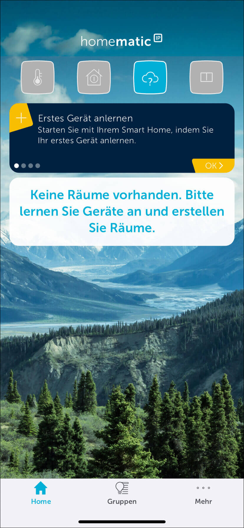 Bild 11: Beim Start der App fordert diese Sie auf, Push-Nachrichten zu aktivieren. Diese werden für Meldungen aus dem System benötigt. Die App führt Sie nun durch die weitere Konfiguration. Das Hauptmenü finden Sie rechts unten unter „Mehr“ im Homescreen.