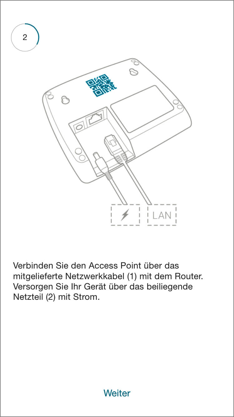 Bild 4: Schließen Sie das mitgelieferte Netzteil an und verbinden Sie den Access Point per Netzwerkkabel mit dem Router.