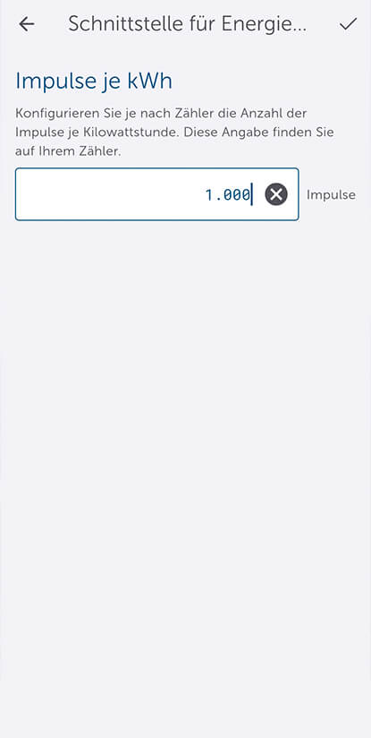 Bild 9: In diesem Schritt wird die Anzahl der Impulse eingetragen, die für eine Kilowattstunde vom Gerät gezählt werden muss.