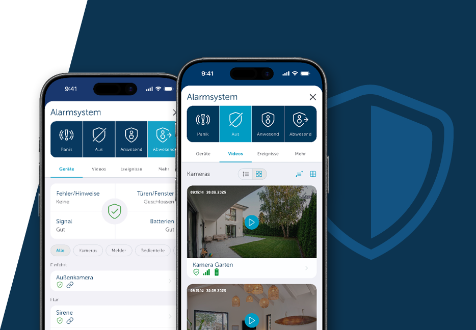  homematicip app mit alarm-dashboard und kameraansicht